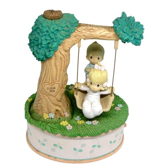 Precious Moments Musical Figurine "Always" Boy Pushes Girl on Tree Swing Vintage - Picture 3 of 5